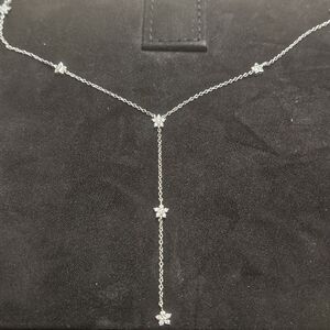 925 Sterling Silver CZ Flower Lariat Chain Dainty Necklace